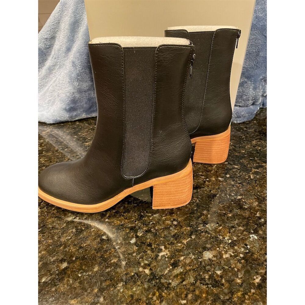 Women's Black Ankle Booties with Wood-Block Heel